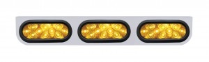 Stainless Steel Light Bracket W/ Three 10 Amber Led Oval Light W/ Grommet - Amber Lens