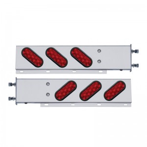 (2/Bulk) Stainless Steel Rear Light Bar With Six 10 Red Led Oval Red Lens Light With Grommet - 3 3/4" Bolt Pattern
