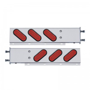 (2/Bulk) Stainless Steel Rear Light Bar With Six 12 Red Led Oval Red Lens Light With Grommet - 3 3/4" Bolt Pattern