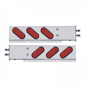(2/Bulk) Stainless Steel Rear Light Bar With Six 12 Red Led Oval Red Lens Light With Grommet - 2 1/2" Bolt Pattern