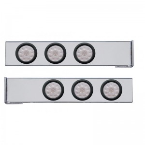 (2/Bulk) Chrome 2 Pcs. Rear Light Bar W/ Six 10 Led 4" Clear Lens Light W/ Grommet - 4 Hole Flange Mount