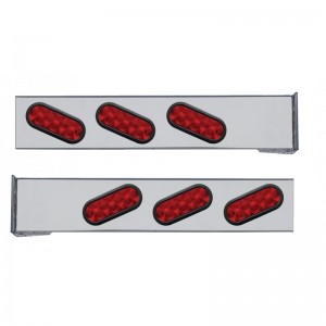 (2/Bulk) Chrome 2 Pcs. Rear Light Bar W/ 6 Slanted 10 Led Oval Red Lens Light W/ Grommet - 4 Hole Flange Mount