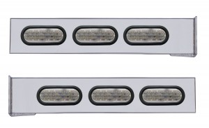 (2/Bulk) Stainless Steel 2 Pcs. Rear Light Bar W/ 6 Straight 60 Led Oval Clear Lens Light W/ Grommet - 4 Hole Flange Mount
