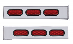 (2/Bulk) Stainless Steel 2 Pcs. Rear Light Bar W/ 6 Straight 10 Led Oval Red Lens Light W/ Grommet - 4 Hole Flange Mount