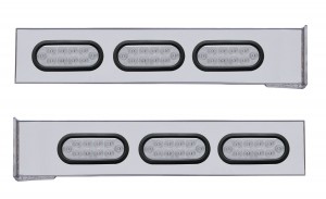 (2/Bulk) Stainless Steel Rear Light Bar W/ Six 10 Red Led Oval Reflector Light W/ Grommet - Clear Lens