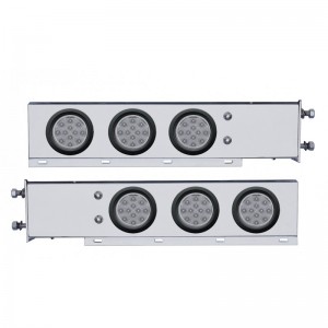 (2/Bulk) Chrome Spring Loaded Rear Lt Bar W/ Six 12 Red Led 4" Clear Lens Reflec. Lt W/ Grommet - 3 3/4" Bolt Pattern