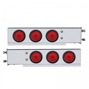 (2/Bulk) Chrome Spring Loaded Rear Light Bar W/ Six 10 Red Led 4" Red Lens Light W/ Grommet - 3 3/4" Bolt Pattern