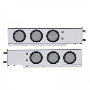 (2/Bulk) Stainless Steel Spring Loaded Rear Light Bar W/ Six 36 Red Led 4" Clear Lens Light W/ Grommet - 3 3/4" Bolt Pattern