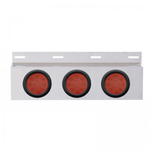 Stainless Steel Top Mud Flap Light Bracket W/ Three 12 Led 4" Light W/ Grommet - Red Lens