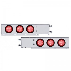 (2/Bulk) Chrome Spring Loaded Rear Light Bar W/ Six 7 Red Led 4" Red Lens Light W/ Grommet - 3 3/4" Bolt Pattern