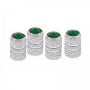 (4/Card) Chrome Tubular Valve Caps W/ Diamond - Green