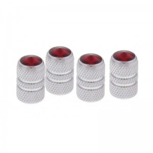(4/Card) Chrome Tubular Valve Caps W/ Diamond - Red