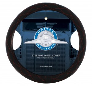 18" Black Diamond Stitched Leather Steering Wheel Cover - Red Diamond Stitching