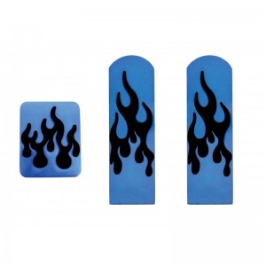 (3/Box) Anodized Blue Aluminum Peterbilt Pedal Set W/ Rubber Flame Insert - Black
