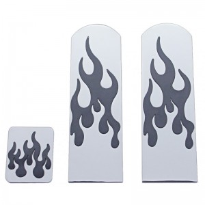 (3/Box) Brush Aluminum Peterbilt Flame Pedal Set W/ Rubber Insert - Black