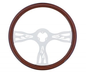 (Boc) 18" Chrome Steering Wheel - 3 Spoke "Flame"