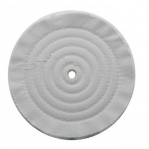 8" White Spiral & Concentric Sewed Muslin Wheel - 30 Ply. & 1/2" Arbor