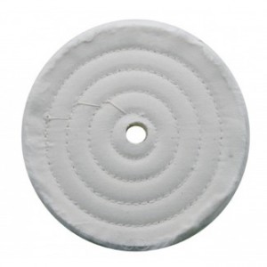 6" White Spiral & Concentric Sewed Muslin Wheel - 30 Ply. & 1/2" Arbor