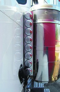 Peterbilt, 379 Front Air Cleaner Light Bar with 16 X 2inch Clear Flatline LED, Bezels & OEM Ready Plug, (2005+)
