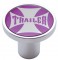 Chrome Air Valve Knob W/ Glossy "Trailer" Maltese Cross Sticker - Purple