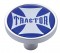 Chrome Short Pin Mount Air Valve Knob W/ Glossy "Tractor" Sticker - Blue