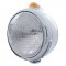 Stainless Steel "Guide" Peterbilt 6014 Sealed Beam Headlight W/ 5 Amber Led Top Mount Light - Amber Lens
