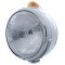 Chrome "Guide" Peterbilt H6024 Halogen Headlight W/ 5 Amber Led Top Mount Light - Amber Lens