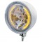 Stainless Steel Motorcycle "Rebel" Headlight W/ 7" Round Headlight Bulb - 34 Amber Led Crystal Halogen