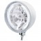 Stainless Steel Motorcycle "Rebel" Headlight W/ 7" Round Headlight Bulb - 34 White Led Crystal Halogen