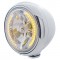 Stainless Steel Classic "Guide" Headlight W/ 34 Amber Led Crystal Halogen