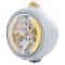 Stainless Steel "Guide" Headlight W/ Amber Dual Function Top Mount Light - 34 Amber Led Crystal Halogen