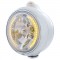 Stainless Steel "Guide" Headlight W/ Amber/Clear Dual Function Top Mount Light - 34 Amber Led Crystal Halogen