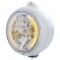 Stainless Steel "Guide" Headlight W/ Amber/Clear Top Mount Light - 34 Amber Led Crystal Halogen