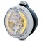 Black "Guide" Headlight W/ Amber/Clear Dual Function Top Mount Light - 34 Amber Led Crystal Halogen
