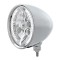 Chrome Aluminum 7" Billet Style "Chopper" Motor Vehicle/Truck Mount Headlight With Smooth Visor - 34 White Auxiliary Led