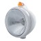 Stainless Steel "Guide" Peterbilt Headlight H4 Halogen W/ 5 Amber Led Vintage 682-C Series 2 Top Mount Light - Amber Lens